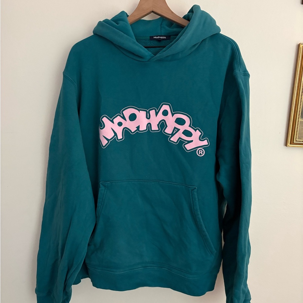 Madhappy Burst Hoodie Green Teal Fleece-Lined Lounge Chic Hoodie Womens XXL EUC